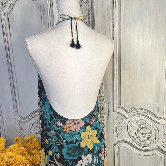 ZARA Floral Halter Maxi Dress Deep Cut Halter Back Made in Spain - Picture 7 of 8